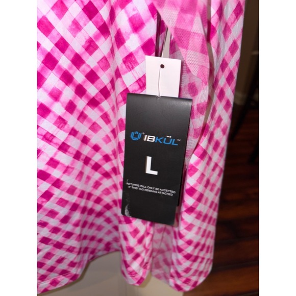 IBKUL Womens Long Sleeve Quarter Zip Golf Top Size L Pink White Gingham UPF 50+ - Picture 2 of 8